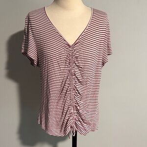 Striped V-Neck Ruched Top